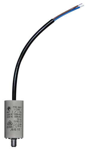 3 µF 400 VAC Motorbetriebskondensator Hydra mit Anschluß Kabel