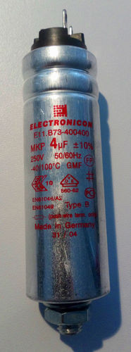 4 µF Leuchtstofflampenkondensator Electronicon 250 Vac