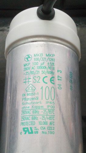 100µF 280 Vac  Motor-start capacitor Hydra / MKB MKP 100 / 321